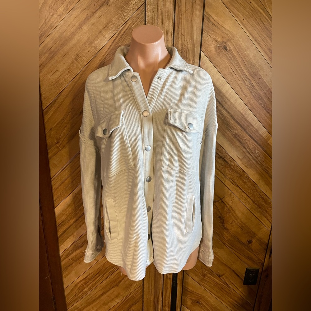 Altar'd State Corduroy Shacket Oversized Button Down Jacket Chalk Grey Small - Picture 3 of 8